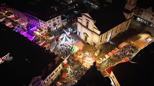 Magical Christmas Market in Olten, Switzerland Festive Lights, Cozy Stalls & Winter Atmosphere, 4K Aerial Drone View of Swiss Holiday Spirit