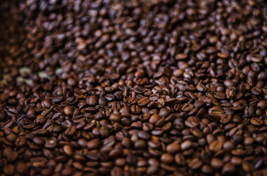 Coffee beans being roasted in a commercial coffee roaster, Boquete, Panama, Central America