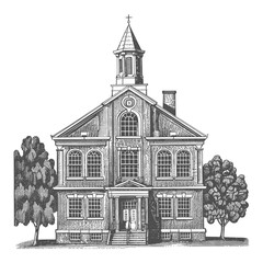 Obraz premium An artistic detailed illustration depicting an old building with a steeple