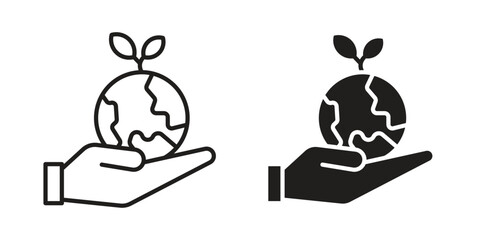 Save environment icon. Line and Silhouette Icon Set.