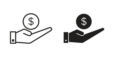 Saving icon. Line and Silhouette Icon Set.