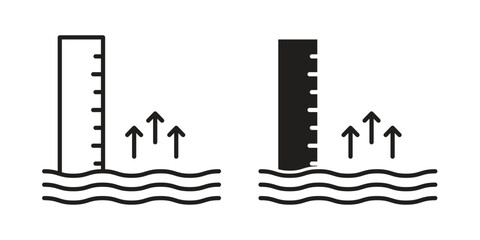 sea level icon. Line and Silhouette Icon Set.