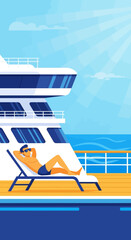 Relaxing Cruise Vacation Enjoying Sun On Deck Of Luxury Ship