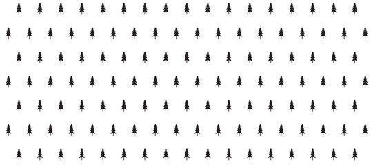 Seamless pattern of simple black Christmas trees on white background, perfect for festive design and holiday decor