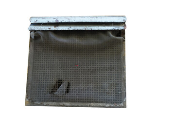 Old wears out protection on window against insects. On isolated transparent background.