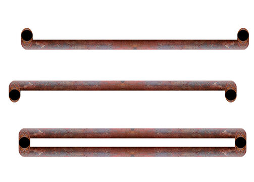 Old rusty pipes, horizontal. On isolated transparent background.