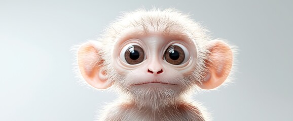 Fototapeta premium Close up portrait of an adorable baby albino monkey with big eyes.