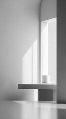 Obraz premium Minimalist Fintech UI Background in Almost White With Soft Shadows, Clean Lines, Modern Office Space, and Architectural Light for Sleek Digital Design Concepts