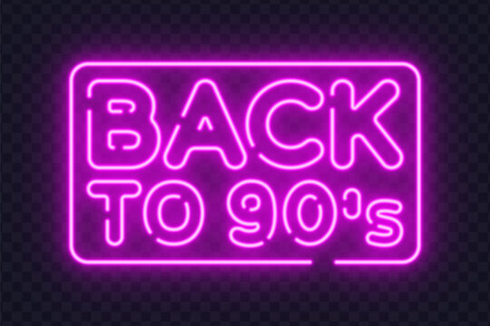 Neon vector illustration featuring the text back to 90s in pink color. Ideal for retro themes, nostalgic designs, and event posters.