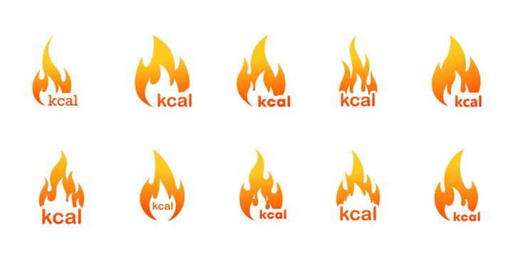 Calorie Burn Icon Set Fitness and Health Activity Symbols. Exercise, Workout, Gym, Running, Cardio, Yoga. Line and Filled Style Vector Collection Isolated on White Background