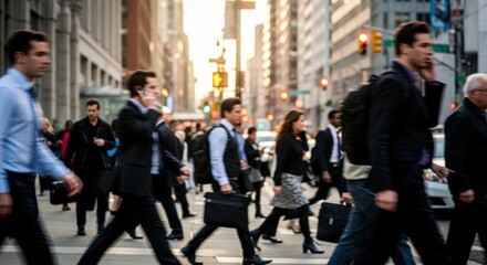 Busy City Street Scene with People Walking and Working.