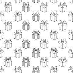 Gift box seamless pattern outlining celebration and presents