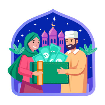 Flat illustration showing a character giving eidi