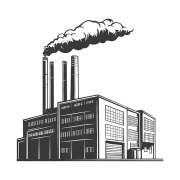 Industrial factory building emitting smoke from its tall smokestacks above