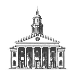 Obraz premium A detailed black and white illustration of a grand building