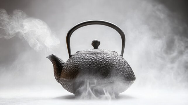 Steaming Teapot with Subtle Condensation on Isolated Background
