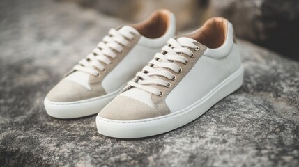 Naklejka premium Stylish Sneakers on Concrete Surface