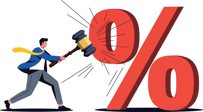 Businessman hitting percentage symbol with gavel