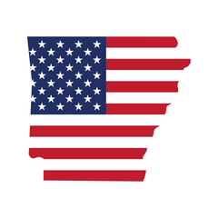 Arkansas map silhouette with American flag