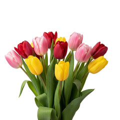 Naklejka premium Bouquet of colorful tulips On Transparent Background