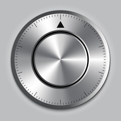 Realistic Stainless Steel Volume Knob with Arrow Indicator &ndash; 3D Metallic Control Dial Button Vector Illustration