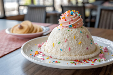 original coconut dessert with pink, cottage cheese Easter cake