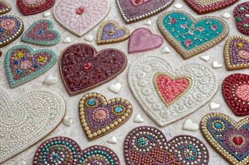 Beaded hearts, romantic background of hearts, Valentine's Day