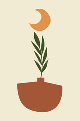 Abstract Botanical Wall Art with Modern Boho Shapes