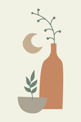 Abstract Botanical Wall Art with Modern Boho Shapes