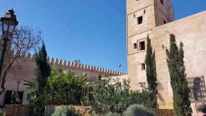 Obraz premium ancient castle called Oudaya palace in rabat city with a clear blue sky on winter season 