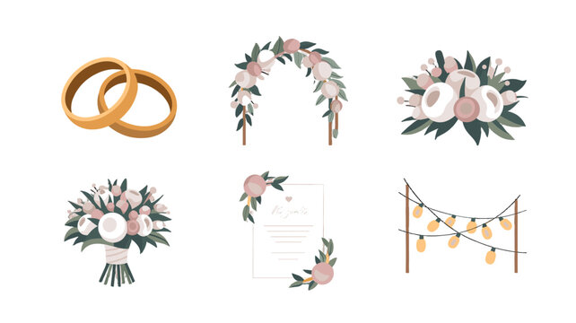 Wedding Rings and Floral Elements Arrangement.