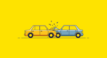 Car accident illustration collision of vehicles on a bright yellow background