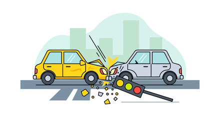 Car accident illustration collision of yellow and gray vehicles on road