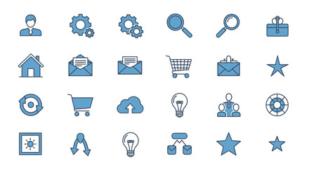 Collection of modern blue icons for web design and application interface