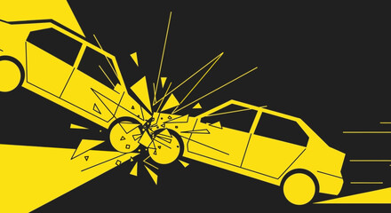 Colliding cars illustration on black background transportation accident concept