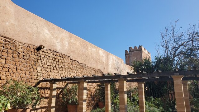ancient castle called Oudaya palace in rabat city with a clear blue sky on winter season 