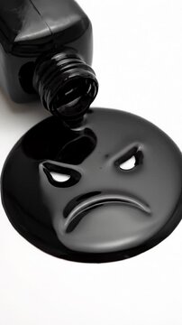 Black Ink Forms an Angry Face Surface