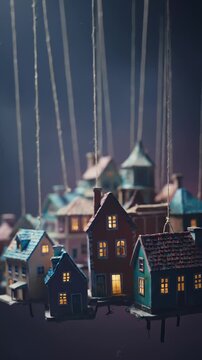 Hand Controls Miniature Village Like Puppets