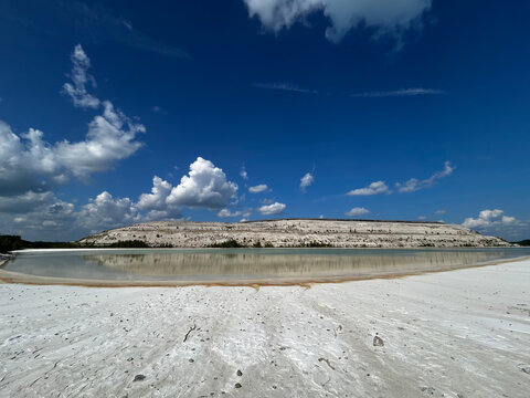 Blue lagoon with poisonous shale in Narva, Estonia