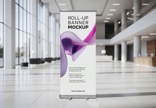 Roll-up banner mockup in business center
