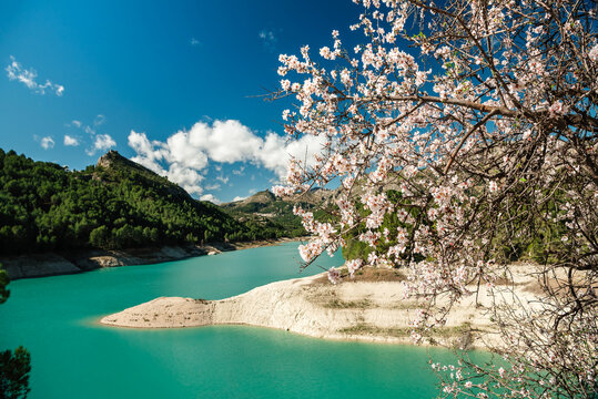 The Guadalest Reservoir in Alicante Province. Spring landscape.