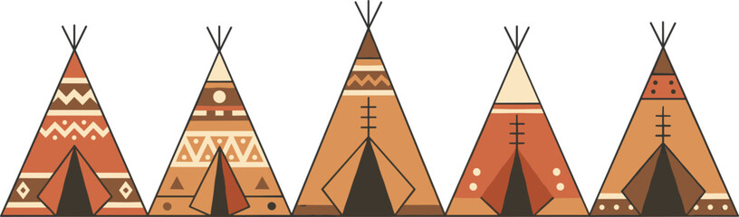 Tribal Teepee Tent Collection Flat Vector Set Isolated on White Background © shahariar