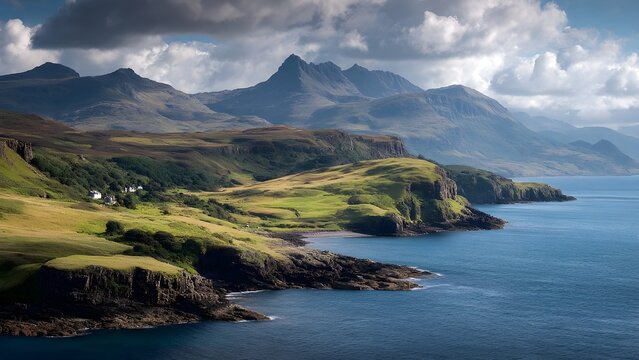Breathtaking isolated serene, unpopulated landscape showcasing inner Hebrides &ndash; Includes Mull, Islay, Jura, and Rum; rich in scenery