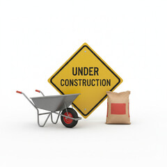 wheelbarrow and cement bag