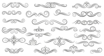 Obraz premium A set of vintage swirl design elements calligraphic decorative dividers vector