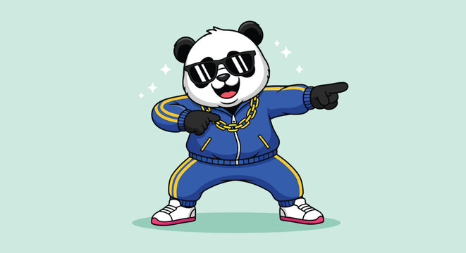 Cool Panda Wearing Sunglasses and Tracksuit Dancing.