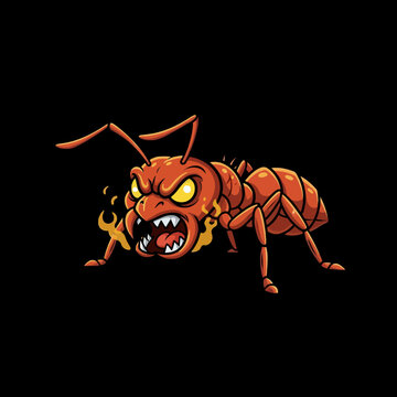 Furious Red Ant with Fiery Mandibles and Glowing Eyes.