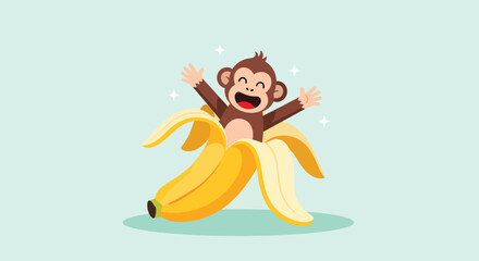 Happy Monkey Jumping Out of a Banana. © NFS Studio