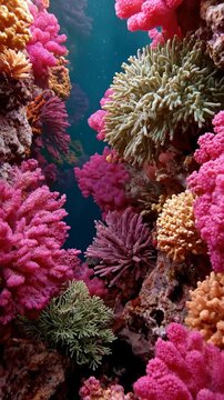 Vivid underwater coral reef with vibrant marine life in lush aquatic habitat