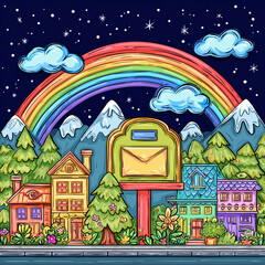 郵便ポストと虹